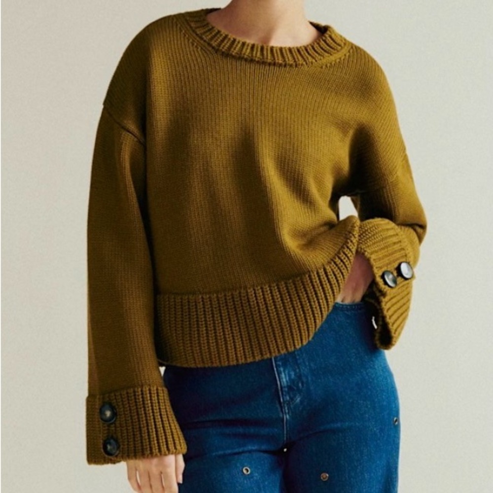 Sézane Olive Button-Detail Sweater